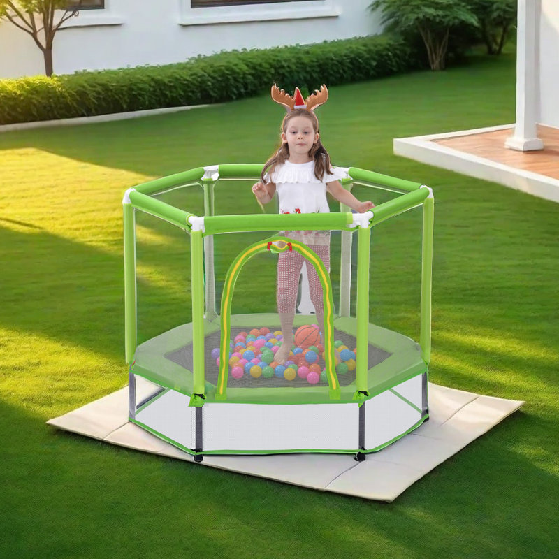 EUROCO 800LBS 7FT Kids Trampoline With Safety Enclosure Net, Indoor Outdoor Tram-534365
